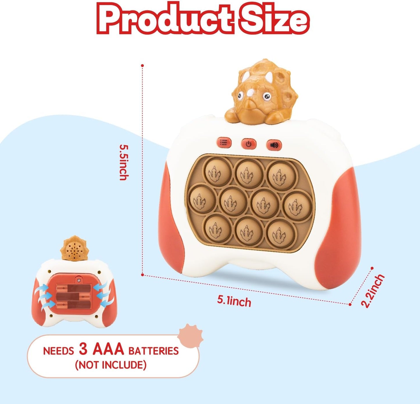 Fast Push Game,Light up pop Game Light up Fidget Toy,Fast Quick Push Bubble Game,pop pro Light up Game,Quick Push pop Game Birthday Xmas Gifts for Boys Girls Adults (Triceratops:Brown)