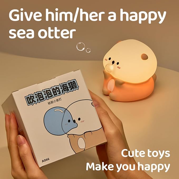 Sea Otter Night Light for Kids, Rechargeable Bedside Touch Lamp, Dimmable, with Timer, Soft Silicone Nursery Night Light, Breastfeeding, Toddler, Baby, Kids Decoration