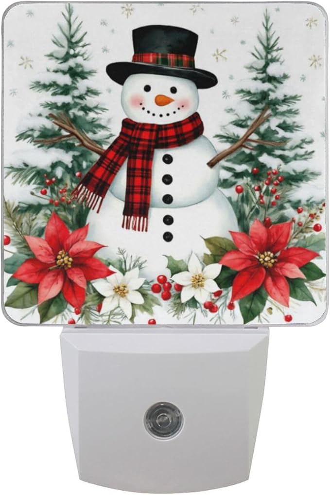 Aslsiy Night Light for Kids Snowy Forest Snowman Poinsettia (9) Plug in Wall Lamp LED Dusk to Dawn Sensor Energy Saving Nightlight for Boys Girls Men Women