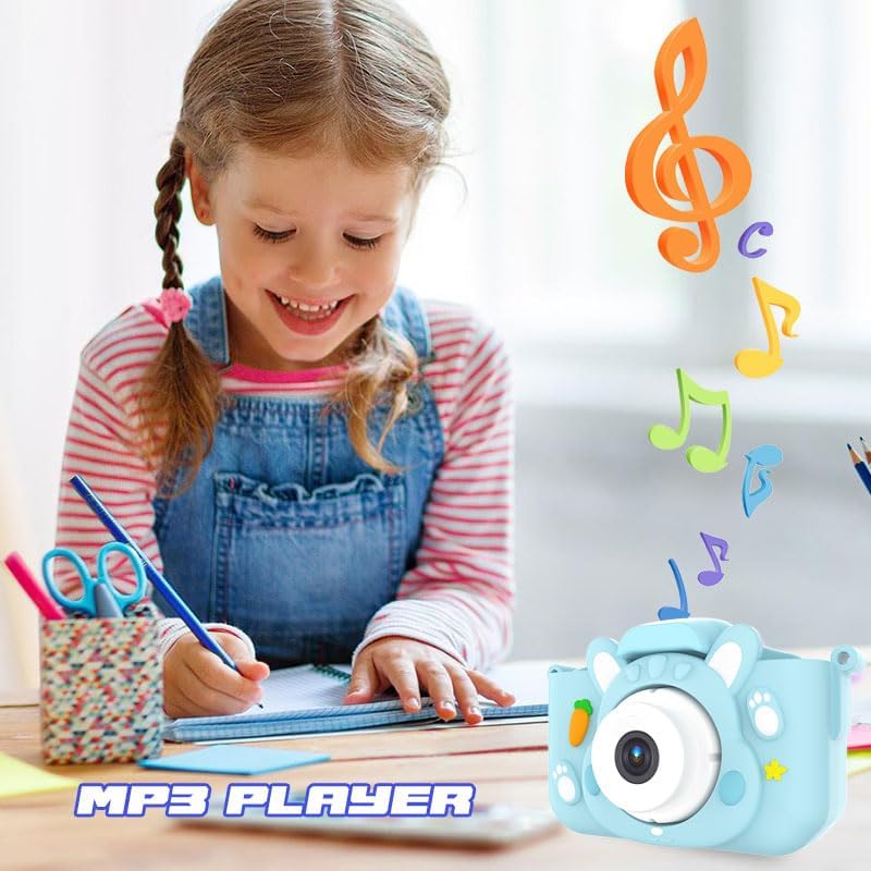 Kids Camera Toys,48MP Dual Lens with 64G SD Card and Cartoon Soft Cover for 3-8 Year Old Girls Boys (Bluer)