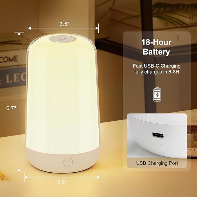 FRIDEKO HOME RGB Touch Bedside Lamp for Nightstand, 3 Color Temperatures Portable Rechargeable Cordless Night Light, Dimmable Mood Lighting for Bedroom, Living Room, Nursery, Breastfeeding, Kid, Adult