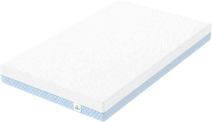 Mini Crib Mattress, 38x24X4 Inch Dual Sided Comfort Gel Memory Foam, Breathable Premium Baby Mattress for Mini and Portable Cribs w/Removable Outer Cover - White&Blue
