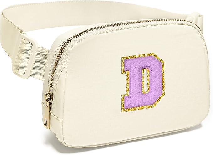 Gitus Gifts for 8 9 10 11 12 Year Old Girls Belt Bag Fanny Pack Crossbody Bags with Initial Letter Patch Cute Stuff Birthday Gifts for Teen Girls Women Personalized Trend Stuff (Ivory-D)