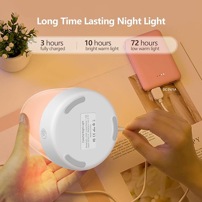 Nursery Light for Kids, Baby Night Light with Dimmable Warm & 5 Color Changing Lights, USB Rechargeable Lamp for Breastfeeding, Toddlers