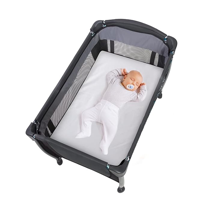 Travel Crib Sheets Cotton for Guava Lotus, Dream on Me Travel Crib and 42" X 24" Travel Light Playard Mattress, Soft & Breathable Waterproof Fitted Sheet 2 Pack, Boys & Girls White