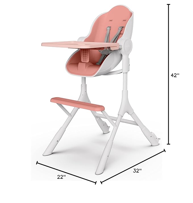 ORIBEL Cocoon Z High Chair & Baby Lounger | Perfect High Chair for Toddlers/Newborns | Glides Easily on All Surfaces | Secure Locks | Convertible Chair for Napping & Feeding (Cotton Candy Pink)