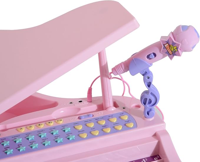 Qaba 37-Key Kids Toy Keyboard Piano Musical Electronic Instrument Grand Piano with Microphone, Stool, MP3, U-Disk, Lights for 3-6 Years, Pink