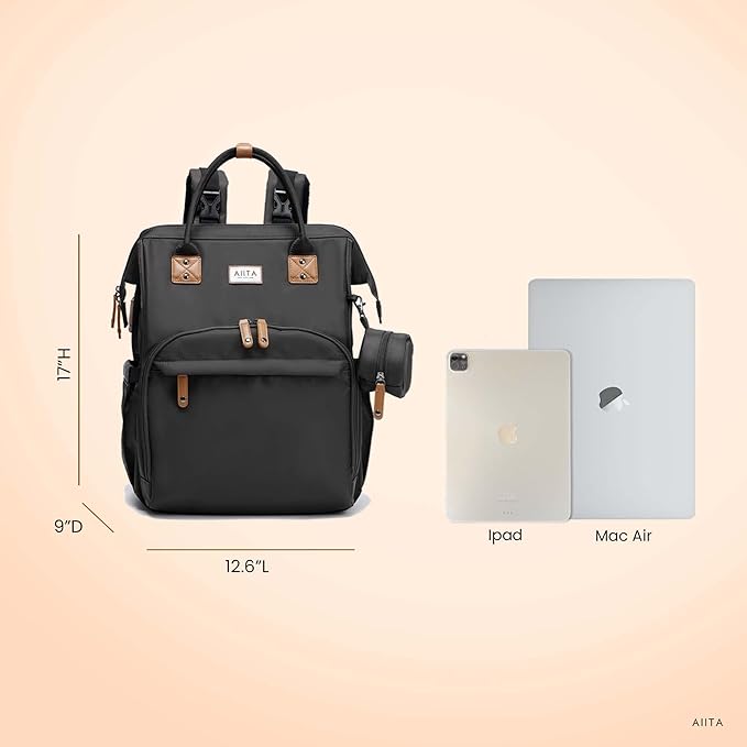 Diaper Bag Backpack, Multifunction Diaper Bag with Changing Station, Stylish Baby Bags, Large Unisex Diaper Backpack for Mom and Dad, Baby Registry Search, Portable Changing Pad – Black Brown