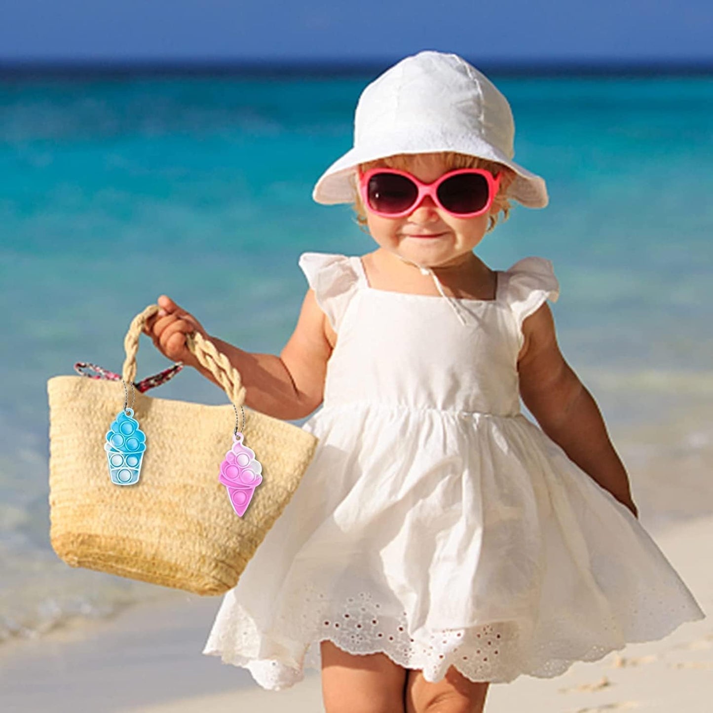 20 Pcs Ice Cream Mini Pop Push Keychain Fidget Toy Pack, Mini Pop Push Bubble Fidget Sensory Toys, Easter,Halloween,Christmas Toys for Kids Adult Gifts Birthday Party Favors