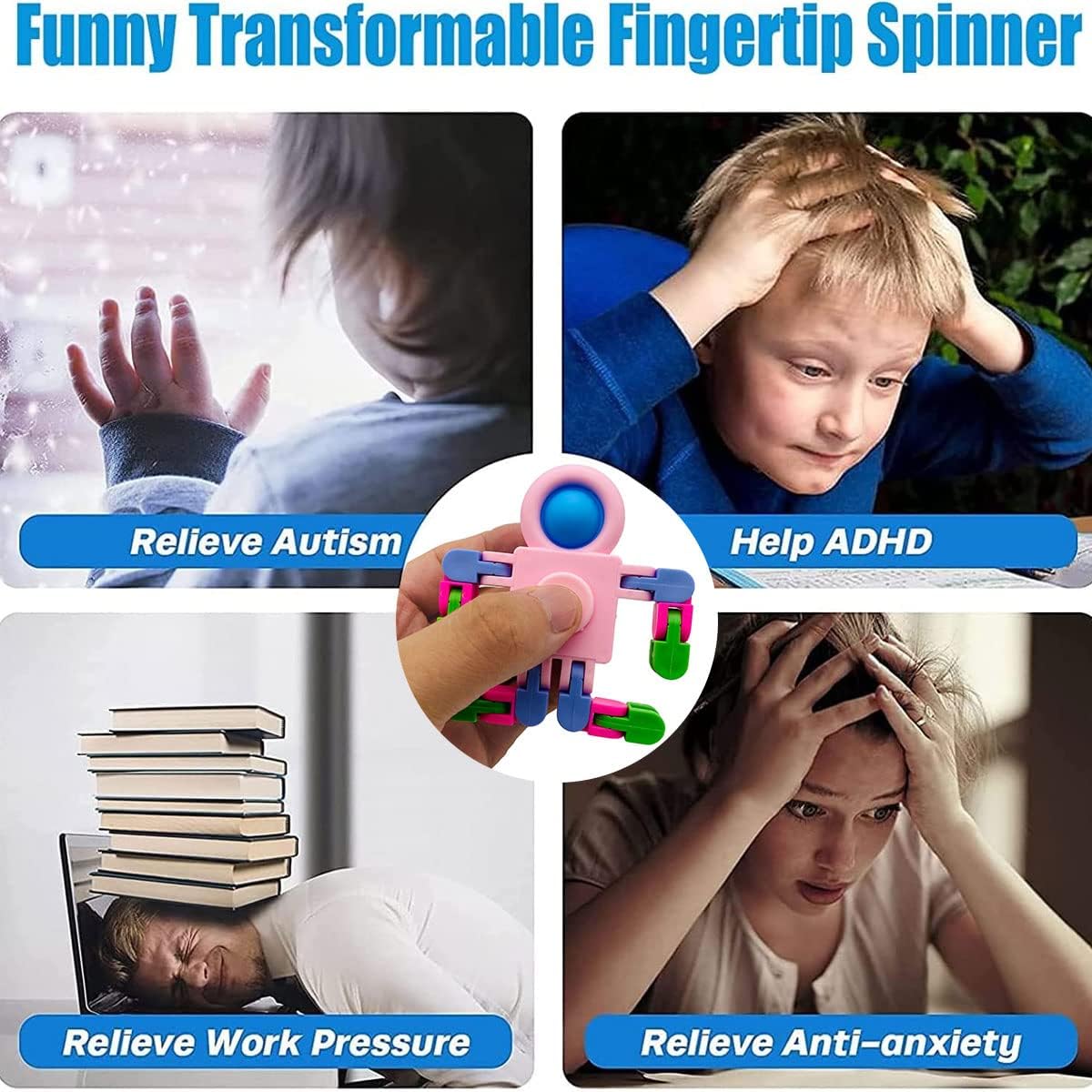 8 Pack Funny Sensory Fidget Toys, DIY Deformable Robot Fingertip Toys for Kids Adults, Pop Chain Toy for Christmas Birthday Party Favors Gifts,Classroom Supplies Prizes (Random Color)