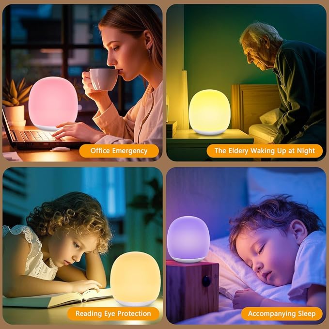 Night Light for Kids, Night Light for Baby Nursery, Color Changing&Dimmable Touch Control Egg Lamp Portable, Toddler Nightlight Silicone Lamp with Timer for Bedside, Camping, Easter (Green)
