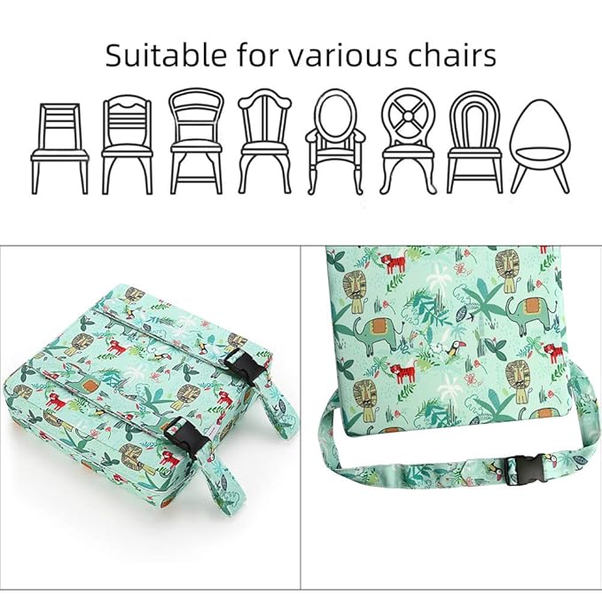 Zicac High Chair Portable Booster Seat Cushion Travel Dining Seat Pad for Toddler Kids Baby Infant Washable Thick Chair Seat Pads (Green)