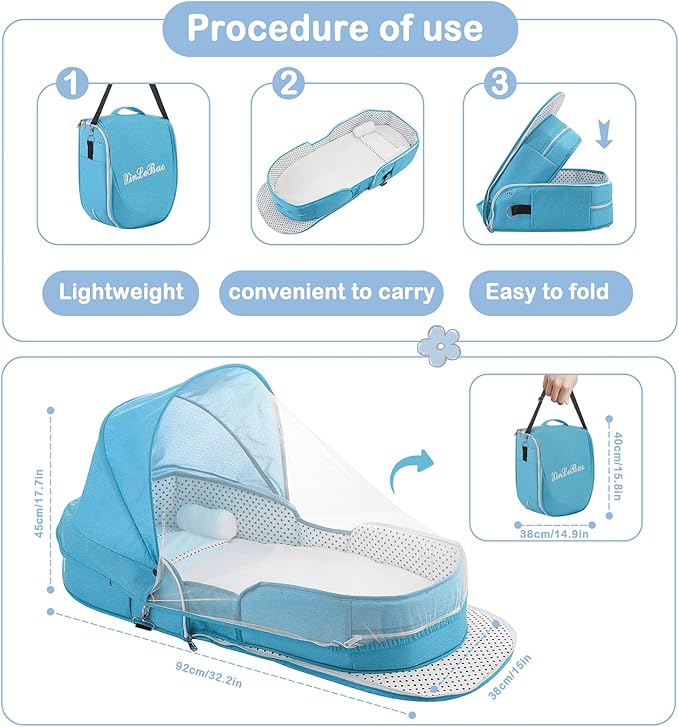 Baby Travel Bassinet Portable Bassinets, Foldable Carry Bag Bassinet Travel Crib, Lightweight Baby Lounger Pod Infant Bed with 2-1 Mosquito & Canopy (Khaki)