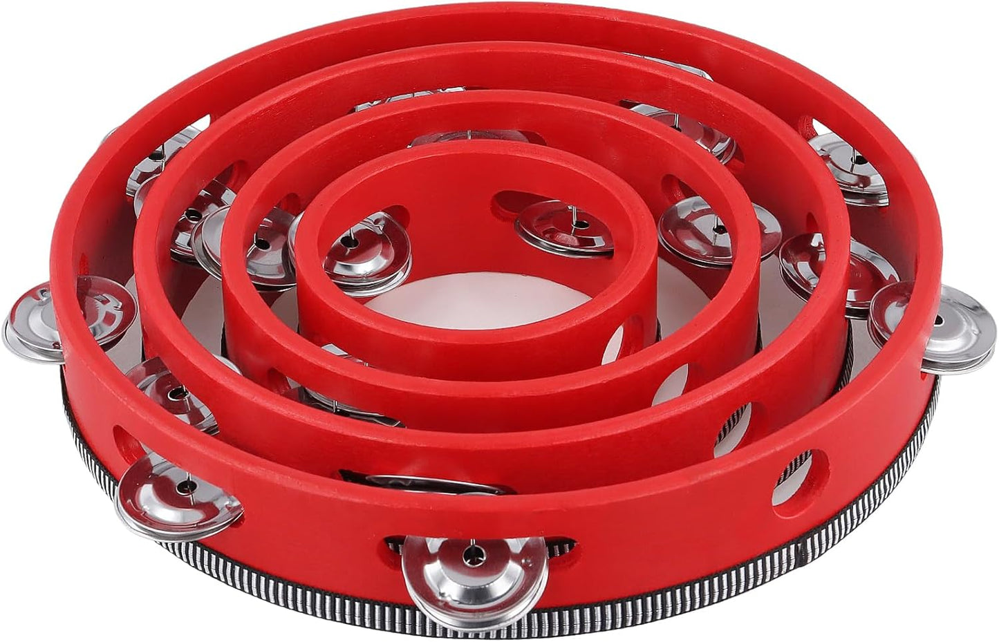 4 PCS 4" 6" 8" 10" Red Wooden Tambourine Set, Musical Instrument Tambourine Set, Handheld Drum Bell Metal Jingles Single Row Percussion for Church, Party