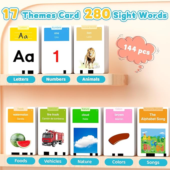 Toddlers Bilingual Spanish & English Talking Flash Cards with 288 Sight Words, Speech Therapy Toys for 3 4 5 6 Years Old Boys and Girls, Learning Educational Kids Gifts (Blue)