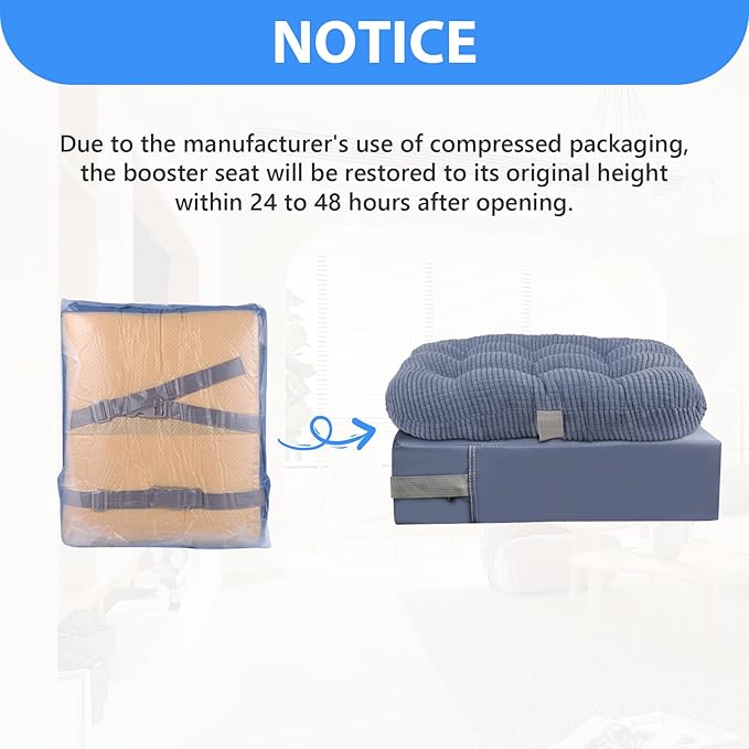 Booster Seat for Kitchen Chair - 2Pcs Toddler Booster Seat for Dining Table Adjustable Safety Belts & Non-Slip Bottom, PU Waterproof Easy Cleaning Booster Chair Cushion