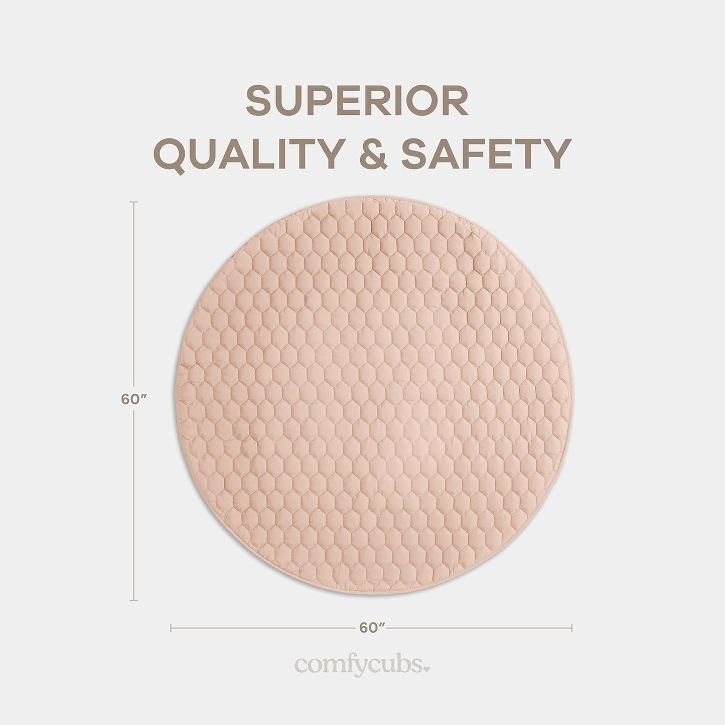 Comfy Cubs Round Kids Play Mat - Large 60 inches Soft Quilted Baby Floor Mat with Non-Slip Bottom - Plush Design for Toddlers' Playtime and Relaxation - Comfortable and Durable - Blush