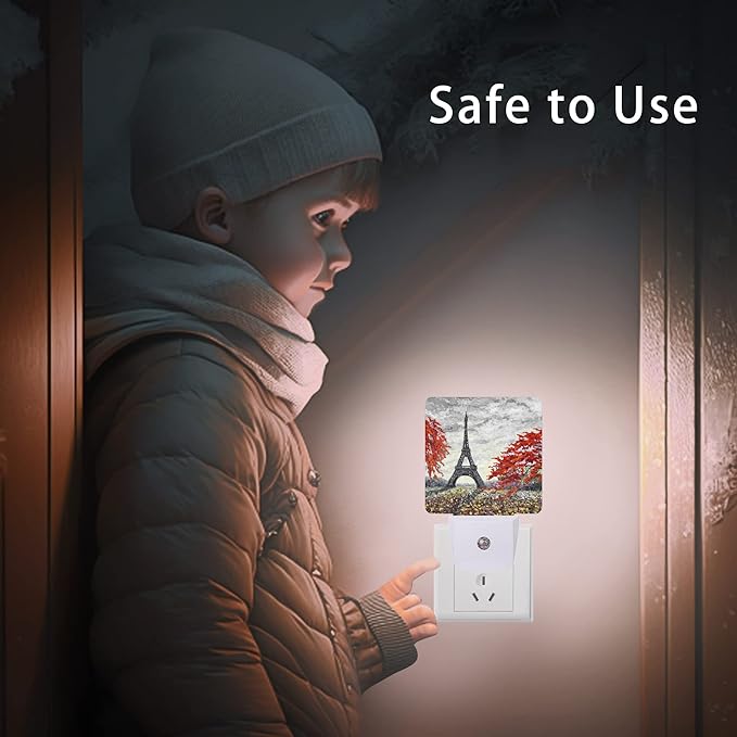 Eiffel Tower Night Light,Paris Spring Red Plug in Night Lights 0.5W Sleep Friendly for Boys Girls Led Night Light Dusk to Dawn Sensor Nightlight for Stairway/Hallway/Kitchen