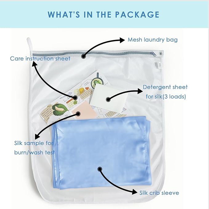 PROMEED 2 Pack 100% Mulberry Silk Crib Sleeve for Baby Hair Loss Prevention, Premium 23 Momme Natural Silk Bassinet Slip for Bassinets/Cradles/Cots/Cribs (Light Blue)