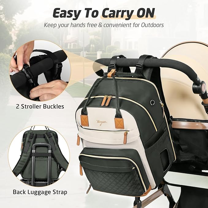 Diaper Bag Backpack - Extra Large Diaper Bag for 2 Kids Twin, Travel Baby Bags for Mom Dad 25-37L Expandable with Changing Pad Earphone Hole, Apricot Grey