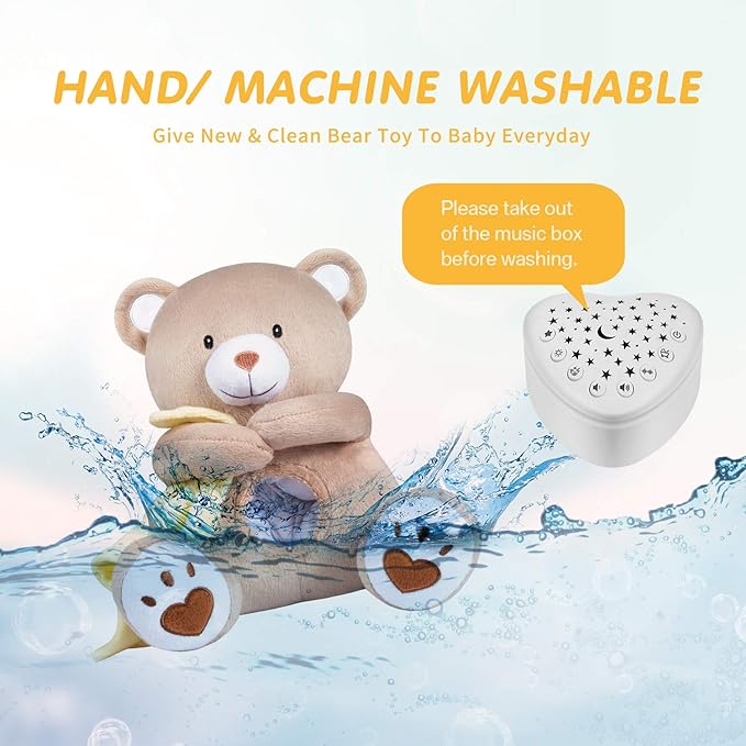 BEREST Rechargeable Baby Sleep Soother Bear, Mom's Heartbeat & Lullabies, White Noise Sound, Nursery Decor Night Light Projector, Toddler Crib Sleeping Aid, Baby Shower Gifts