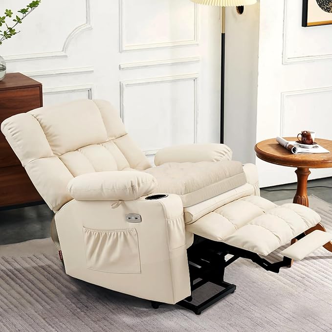 HAVARGO Recliner Cushions for Elderly, 20x20x5 Inch Thick Chair Cushion Patent Design Soft Tufted Dual Layer Booster Seat Cushions for Seniors Recliner Risers Beige 1P