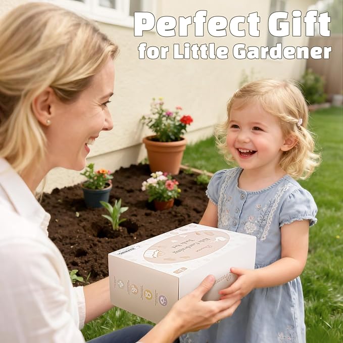 Dreamon Gardening Set Toys for Kids, Quality Garden Tool Kit Includes Tote Bag, Apron, Gloves, Shovel, Rake, Cultivator, Watering Can, STEM Learning Outdoor Gifts for Kids Toddlers (Pink)