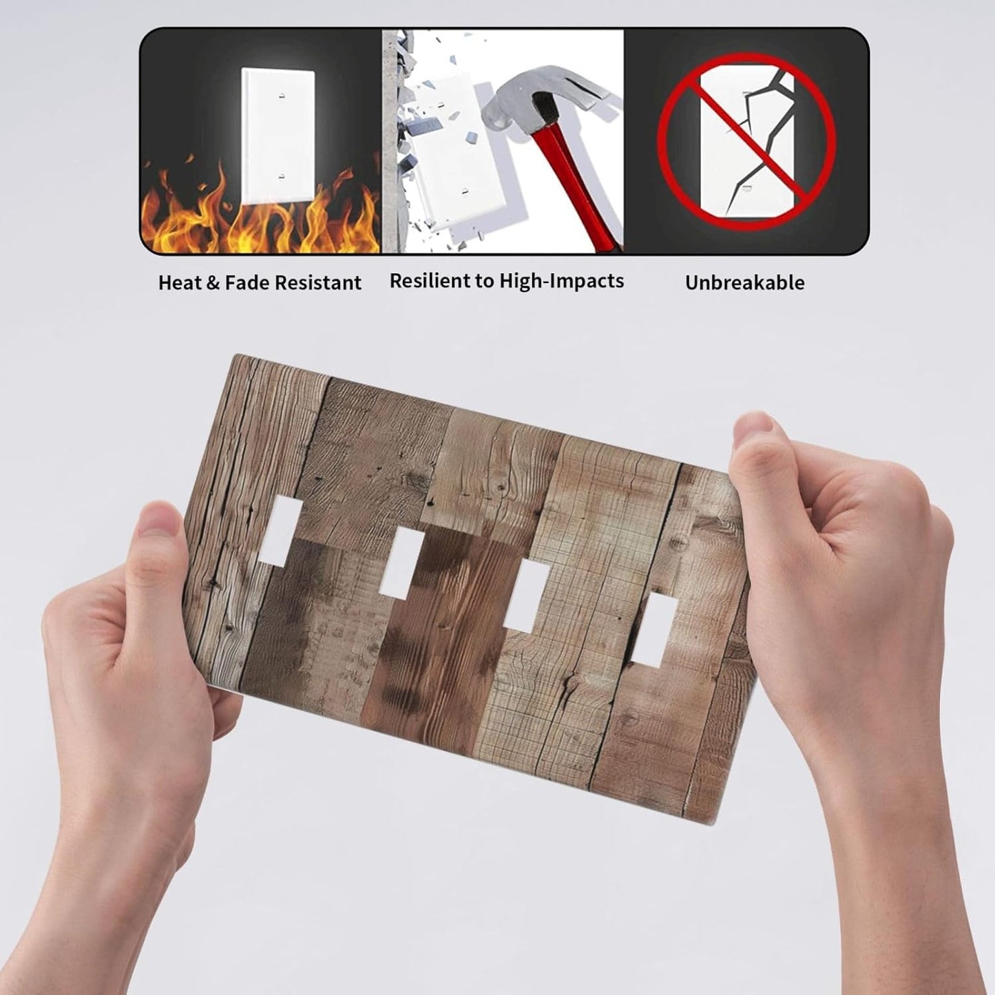 Decorative Switch Covers Plate Retro Wood Plank Vintaga Wooden Board Cabin 4 Gang Artistic Wall Plate Unique Quad Toggle Light Switch Plate Jumbo Faceplate for Bedroom Home Decor