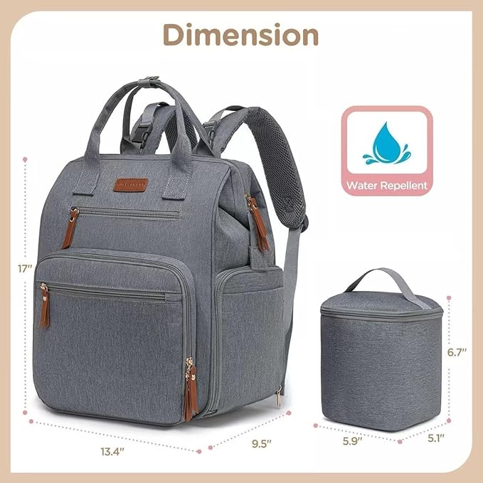 Breast Pump Bag for Spectra & Work with 14 inch Laptop Sleeve - Convertible Large Diaper Bag Backpack with Cooler Storage for Travel, Grey