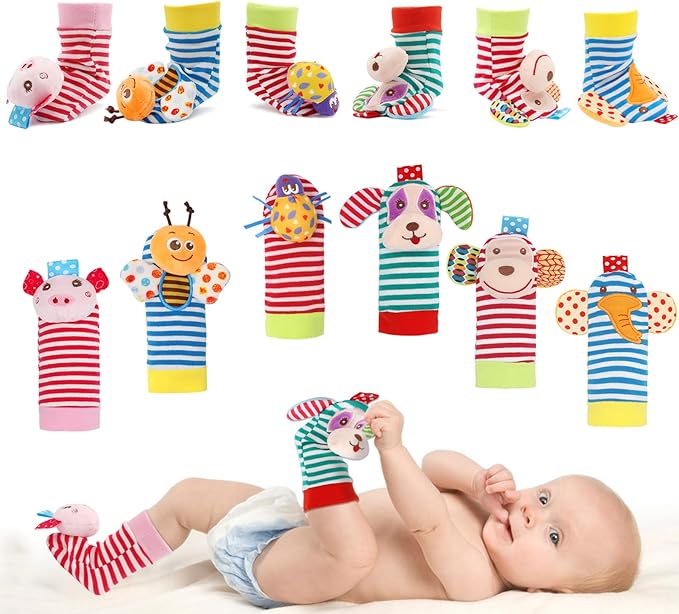 BLOOBLOOMAX Sock rattles for Babies 0-24 Months Baby Animal Foot Finder Educational Toys