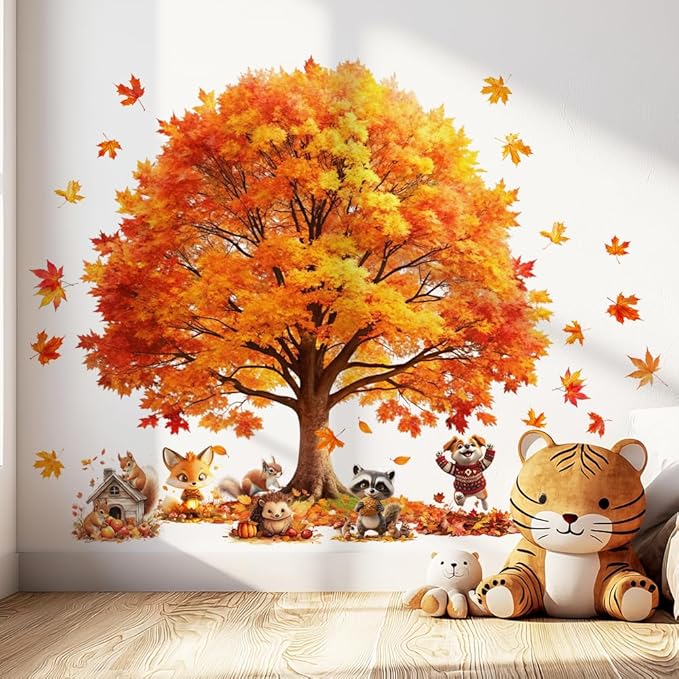 Autumn Window Clings | Fall Tree Pumpkin Fox Squirrel Owl Raccoon | Weather-Resistant Static Cling for Outdoor/Indoor Glass, Perfect for Porch & Window Décor Bundle Style-3