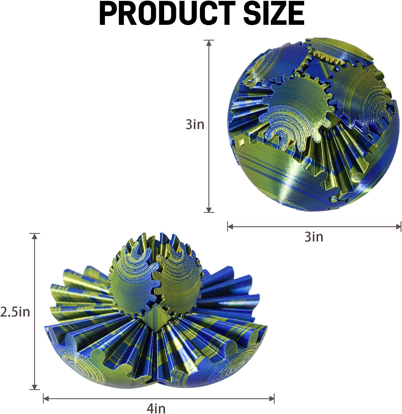 Gear Ball 3D Printed Gear Ball Fidget Toy, Spin Ball or Cube Fidget Toy ,Stress Ball Gear Sphere Desk Toy for Stress Anxiety (Blue+Yellow)