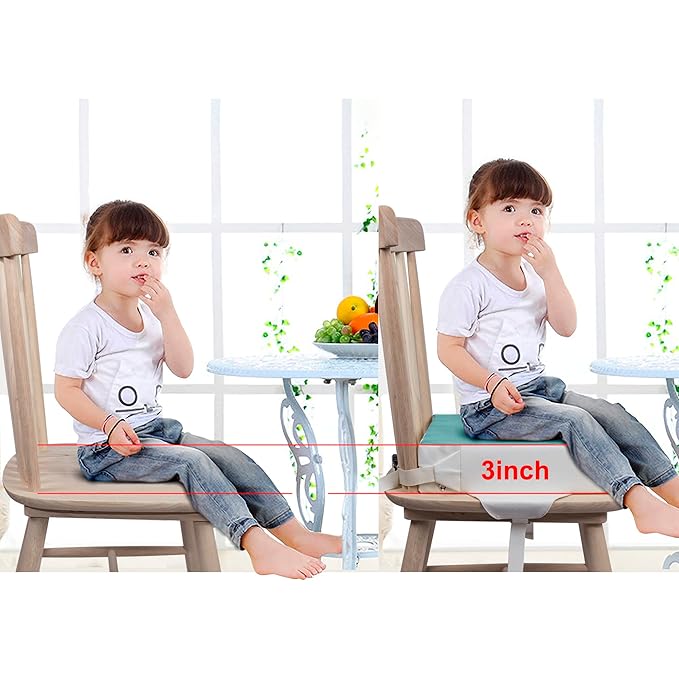 Kalawen Booster Seat for Dining Table, Waterproof PU Washable Thick Toddler Dining Booster Seat, Kids Booster Seat for Dining Table with 2 Adjustable Straps Safety Buckle