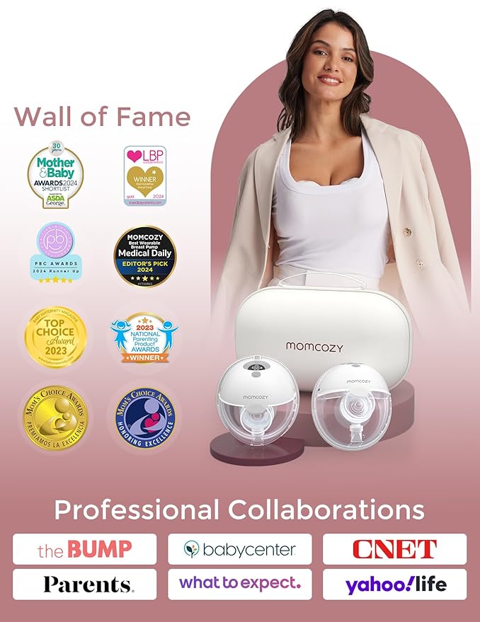 Momcozy M5 Hands-Free Wearable Breast Pump, Double-Sealed Flange for Baby-Like Comfort, 3 Modes & 9 Suction Levels, Portable Electric Pump – 24mm, 1-Pack Quill Gray