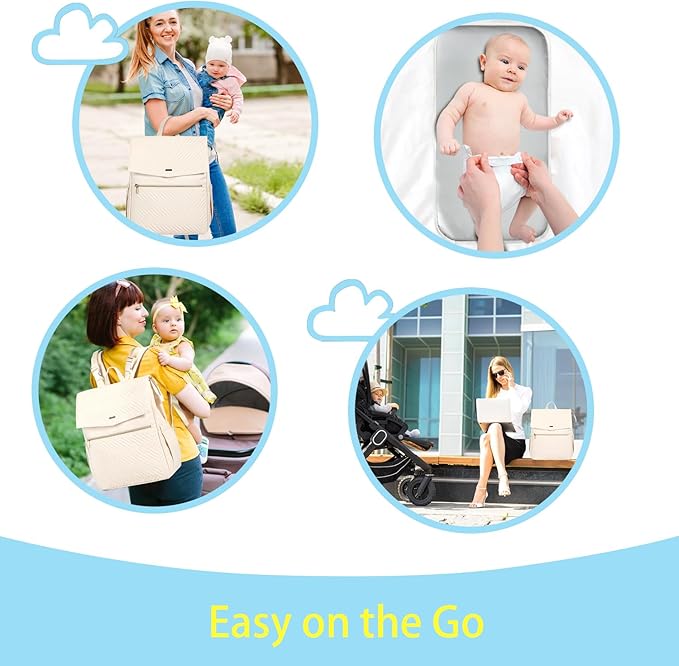 LANDICI Diaper Bag Backpack, Multifunction Waterproof Baby Diaper Bags with Changing Pad, Stroller Straps, Travel Essentials Stylish Back Pack for Mom Dad Boy Girls Toddler, Apricot