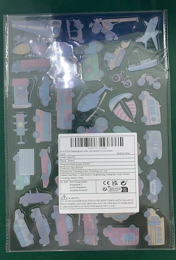 40PCS Vehicle Jelly Stickers, Transportation Tools Thick Window Door Clings Removable Reusable Gel Decals for Kids Toddlers Adults Home Classroom Nursery Party Supplies (Not Edible)