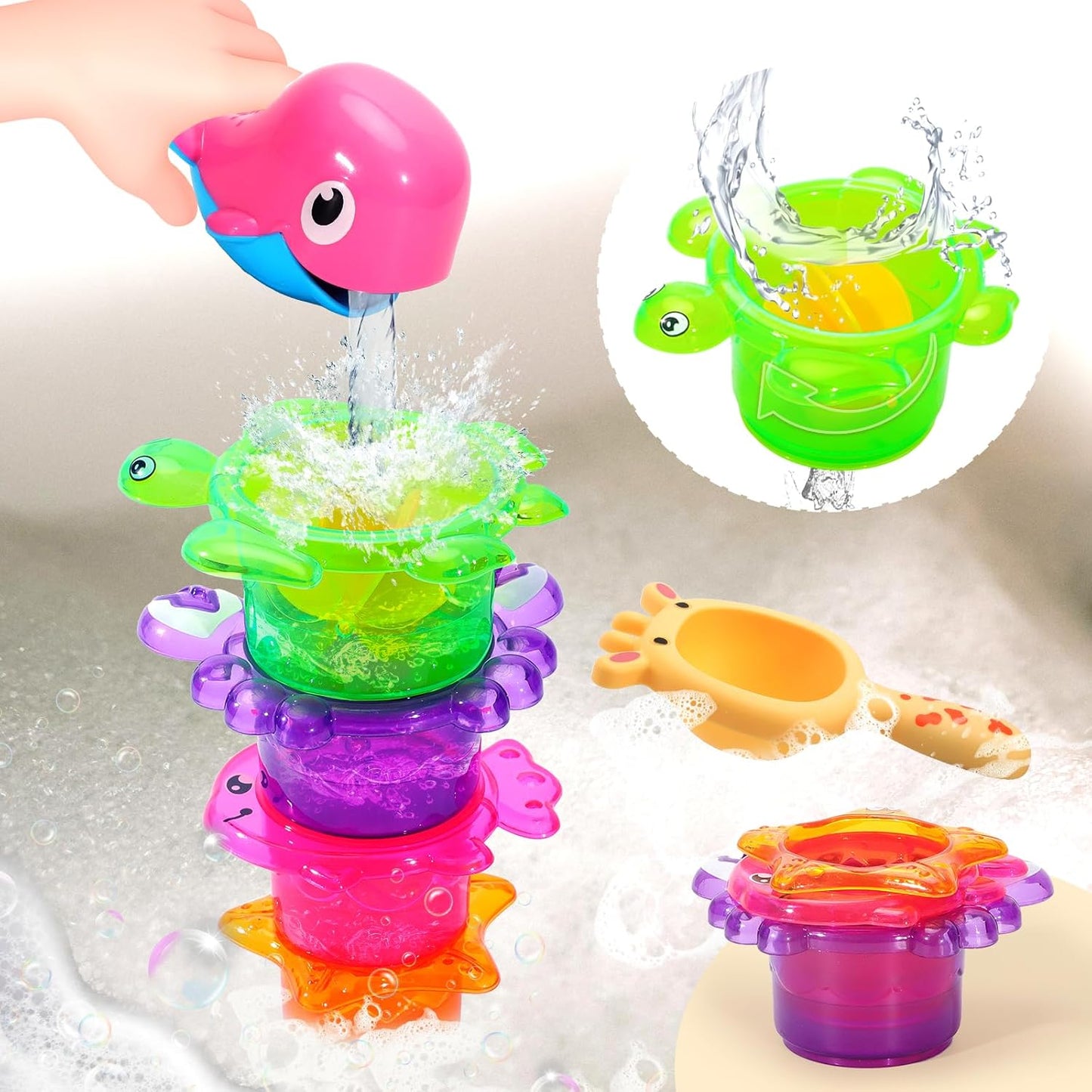 Bath Toys for 12 24 36 Months Babies, Bathtub Toys for Toddlers Kids Ages 1-3, 4-8, Waterfall Bath Toys for Boys and Girls, Small