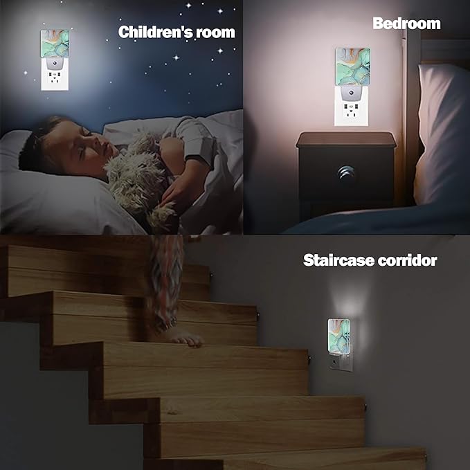 Green Marble Dusk to Dawn Night Light, Auto Sensor Lamp Home Indoor Stairway Kitchen Corridor, Night Lights Plug into Wall Decor, Boys Girls Women Men Room Gifts