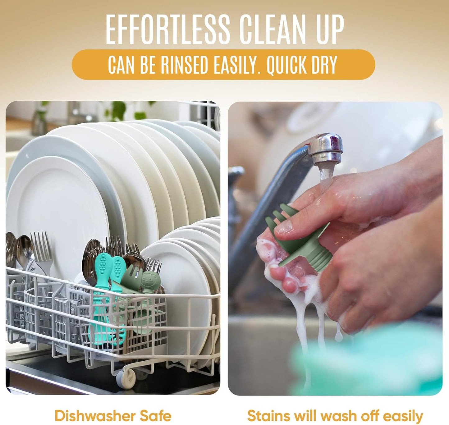 4pc Silicone Baby Spoons Self Feeding Baby Utensils 6-12 Months - 3 Baby Spoon - 1 Baby Fork - Toddler Cutlery Set - BPA Free, Dishwasher Safe - Baby Eating Essentials (Turquoise/Pickle)