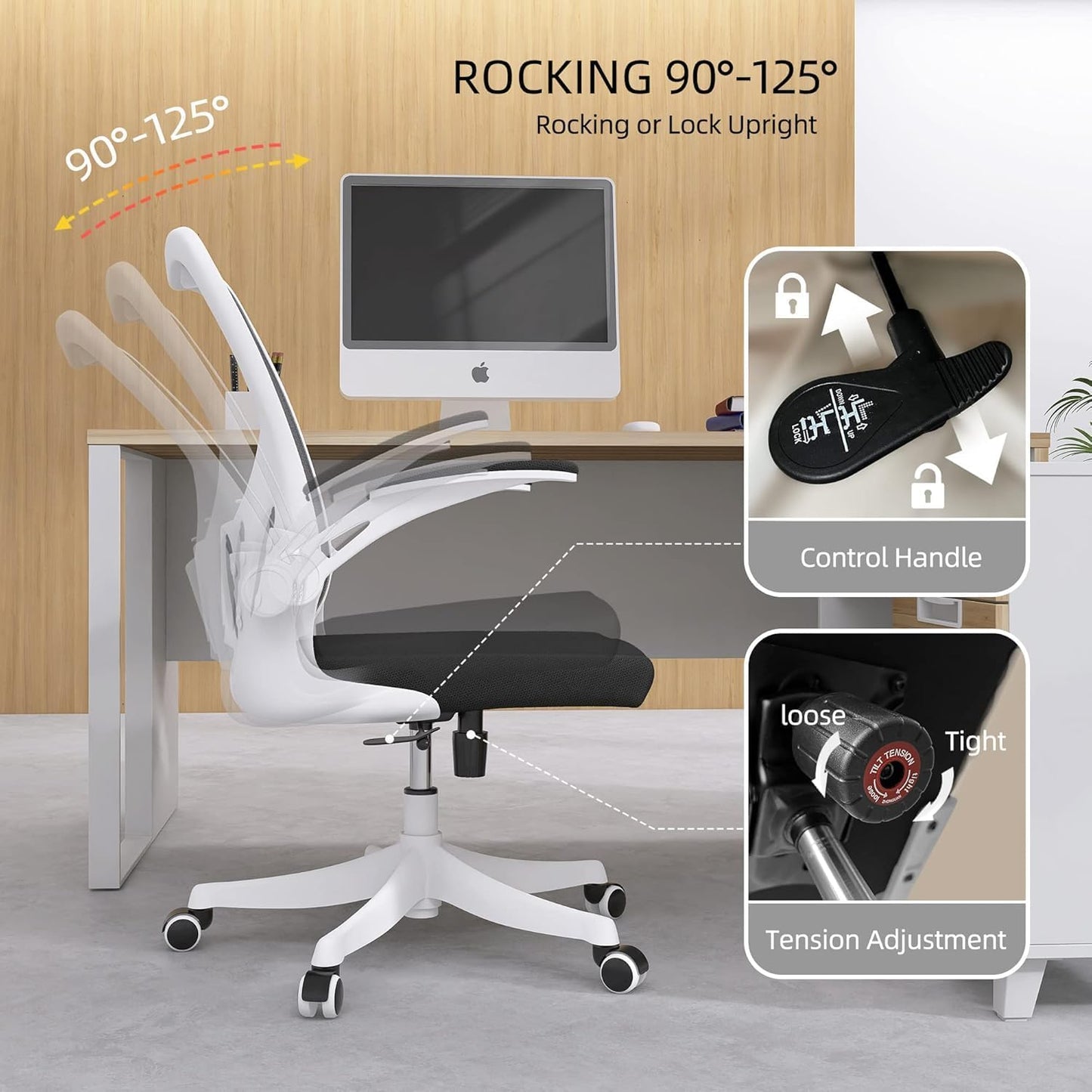 Ergonomic Office Chair, High-Back Mesh Computer Desk Chair with Adjustable Height, Lumbar Support, Flip-Up Armrests,headrest,and Swivel Rolling Design for Home and Office Use