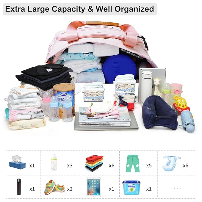 Diaper Tote Bag for Women, Baby Bags with 15.6 Inch Laptop Compartment, Travel Diaper Bag with Insulated Pocket Ideal for Baby Registry (Pink)
