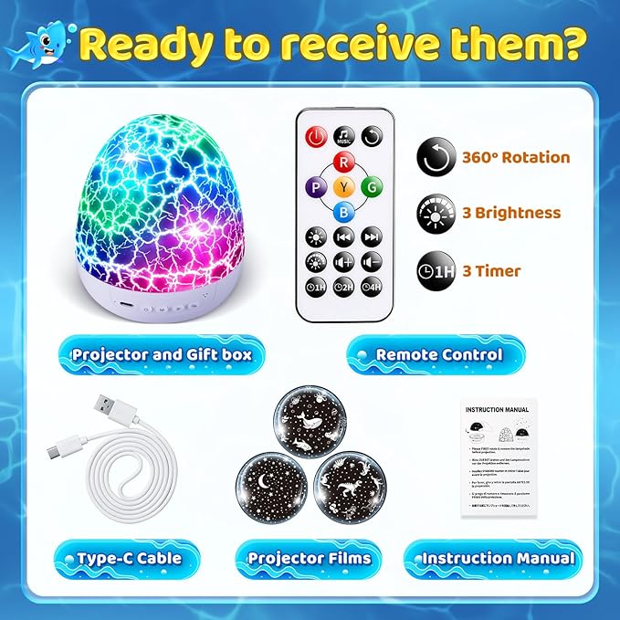 Baby Sound Machine Night Light Projector Kids Christmas Gifts | 15 White Noise Machine & 3D Films | 31Colors & Remote Control | Autism Toys Night Light for Kids, Baby Boy Toys, Egg Light for Nursery