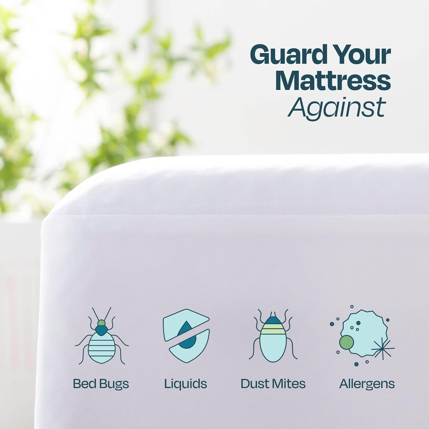 Linenspa Zippered Mattress Encasement – Queen Size Waterproof Mattress Protector – Quiet Cover & Complete protection – Dorm Room Essentials, White