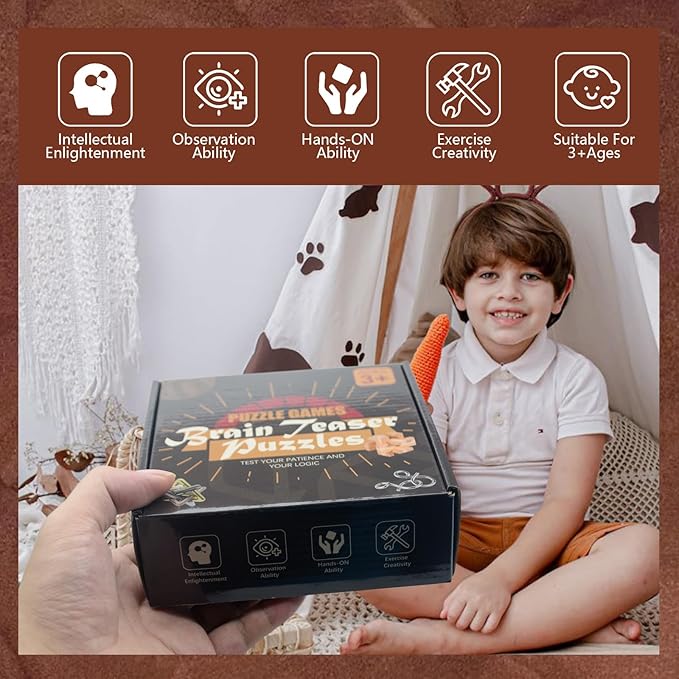 15 Pcs Brain Teaser Metal Wire Puzzles, Mind IQ Test Unlock Toy, Interlock Challenge Puzzle Game Educational Toy Gift for Boys Girls Teens Adults, #A