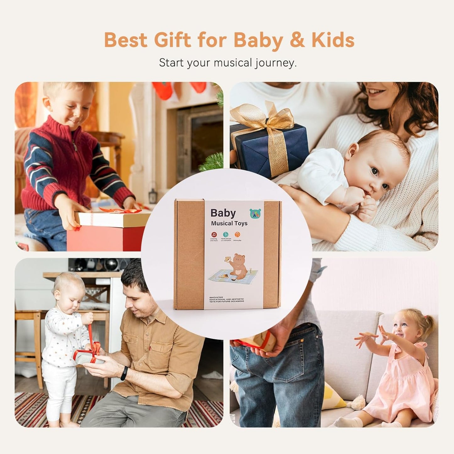 IEATFO Baby Musical Instruments - Your Child's First Musical Toys with Castanet Rainmaker Tambourine Xylophone - Baby Friendly Design Wooden Instruments Set Grow with Your Boys and Girls