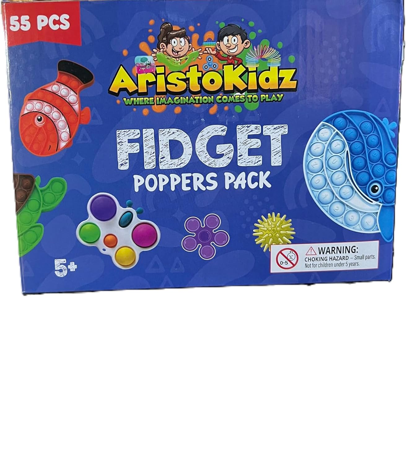 AristoKidz 55 Piece Fidget Toys Variety Pack; Variety of Sensory Toys, Fidget Spinners, Pop It Toys, & Pinata Stuffers for Autistic Kids, ADHD Children & Adults - Treasure Box for Classroom Rewards.
