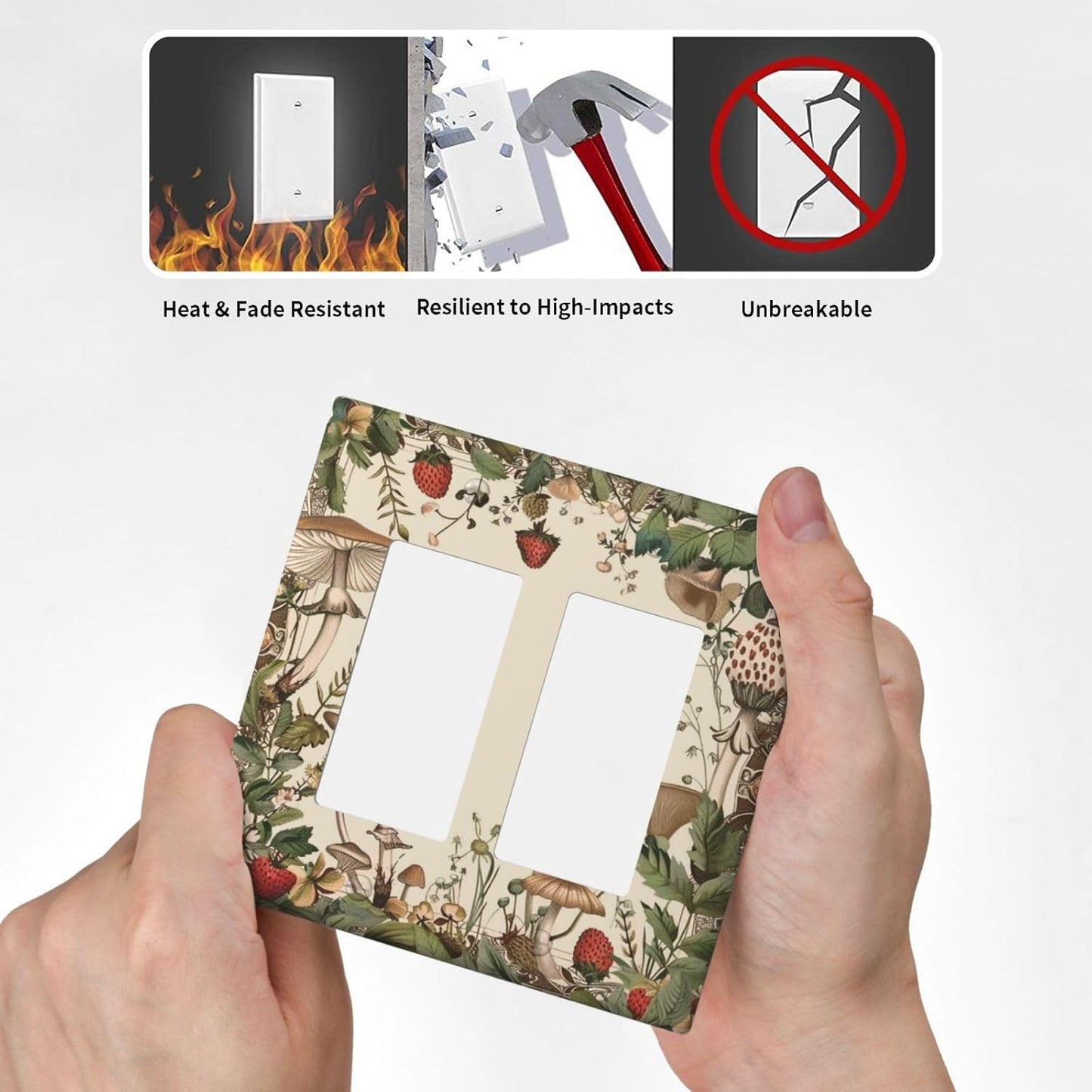 Decorative Outlet Covers Rustic Mushroom Garden Red Strawberry 2 Gang Wall Plate Double Rocker Two Switch Wall Cover Plate Light Switch Cover Plate Faceplate for Bedroom Home Decor