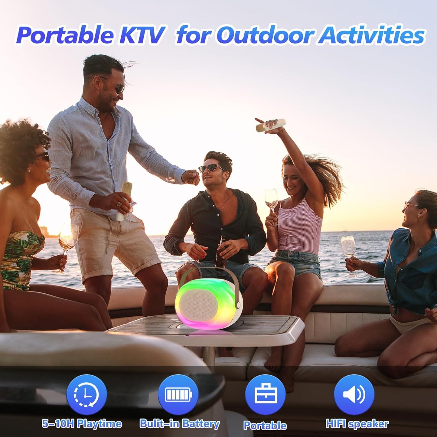 Karaoke Machine for Adults,Portable Bluetooth Speaker with Two Wireless Microphones and Dynamic Lights,Support TF/USB/AUX,Birthday Gifts for Girls/Boys//Men/Women/Family Home Party