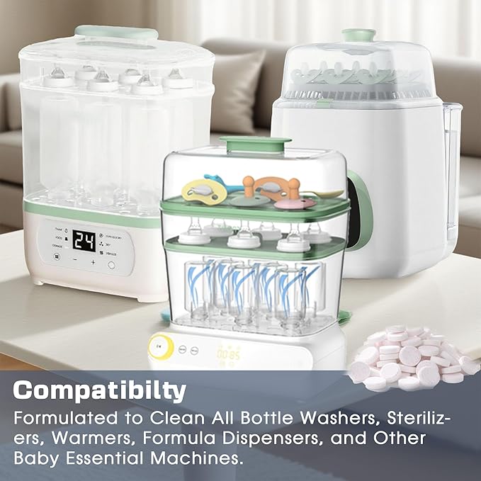 xcivi 40 Count Descaling Tablets Descales Compatible with Momcozy, Baby Brezza Bottle Washer, Descaling Tablets for Milk & Limescale Removal, Effective for Bottle Washer, Warmer, Sterilizer