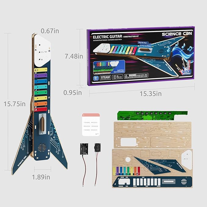 Science Can Science Kit for Kids Age 8-12, DIY Electronics Guitar Stem Kits, 3D Wooden Puzzles Building Own Musical Instruments, Great Gifts Stem Toys for Ages 8-13 Boys & Girls